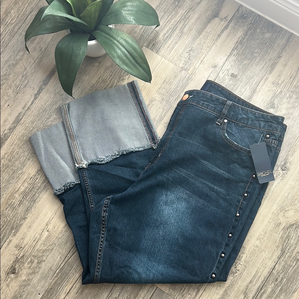 Rachel Roy Dark Blue Cuffed Jeans with Studded Detail